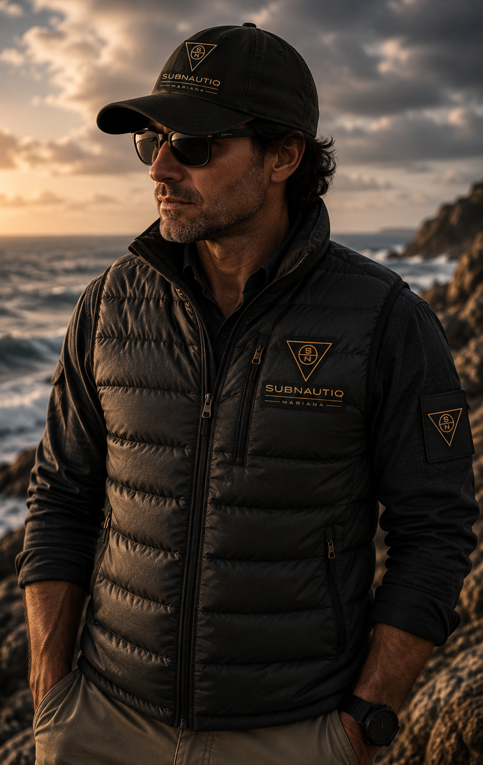 Person standing on a rocky coast with Subnautiq field gear.